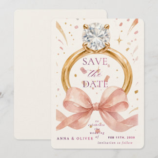 Invitación de compromiso con anillo de diamantes e