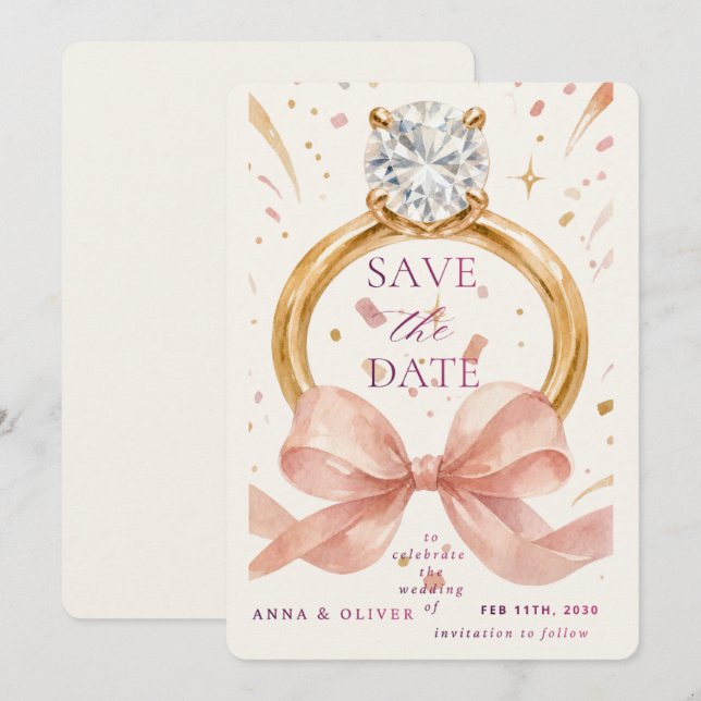 Invitación de compromiso con anillo de diamantes e (Anverso / Reverso)