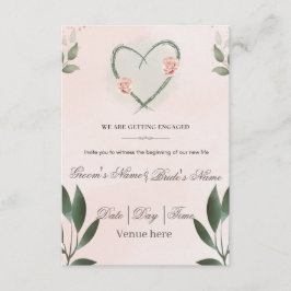 Invitación de compromiso con corazón romántico y f