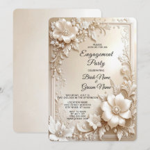 Invitación de compromiso con flores de marfil