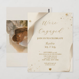 Invitación de compromiso con foto de oro elegante