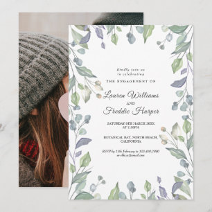 Invitación de compromiso con foto floral en acuare