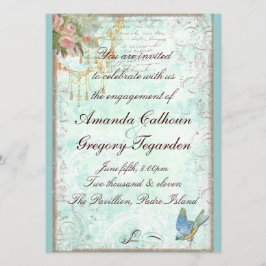 Invitación de compromiso con las rosas azul y rosa
