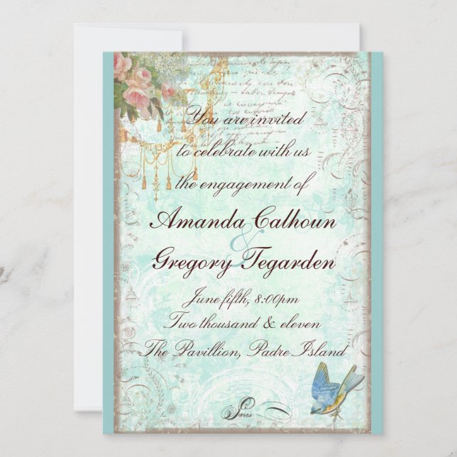 Invitación de compromiso con las rosas azul y rosa (Anverso)