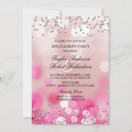 Invitación de compromiso con luces brillantes rosa