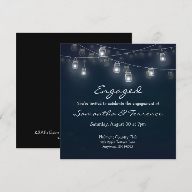 Invitación de compromiso con luces de luciérnaga e (Anverso / Reverso)