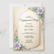 Invitación de compromiso con marco floral decorati