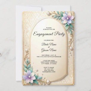 Invitación de compromiso con marco floral decorati
