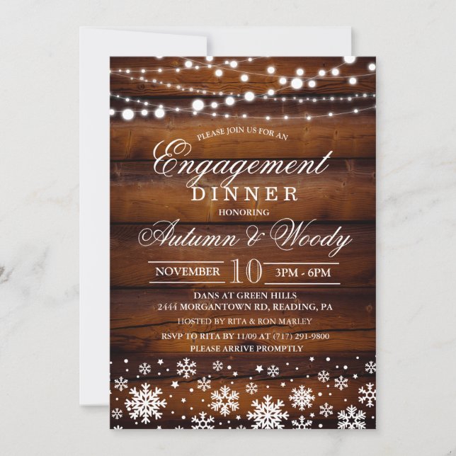 Invitación de Compromiso Copo de Nieve de Invierno (Anverso)