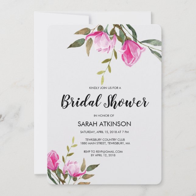 Invitación de compromiso de acuarela floral de Mag (Anverso)