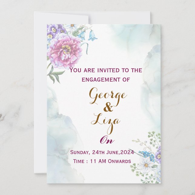 Invitación de compromiso de acuarela verde (Anverso)