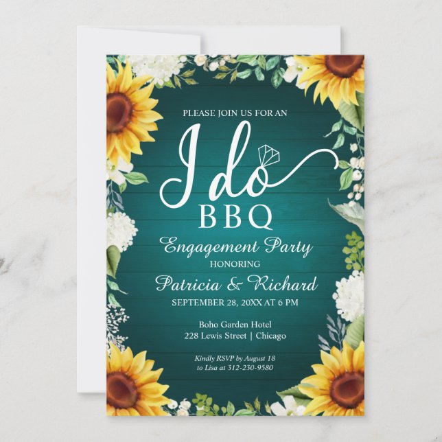 Invitación de compromiso de barbacoa rústica 'Lo h (Anverso)