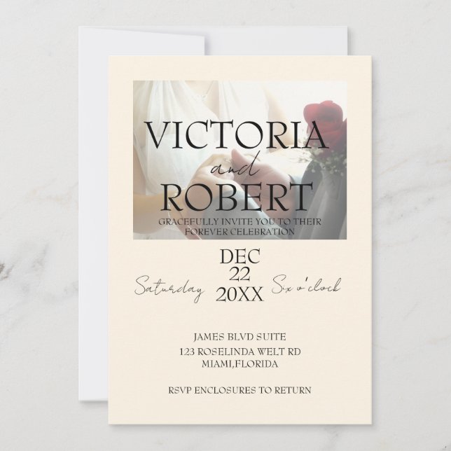 Invitación de compromiso de boda con foto minimali (Anverso)