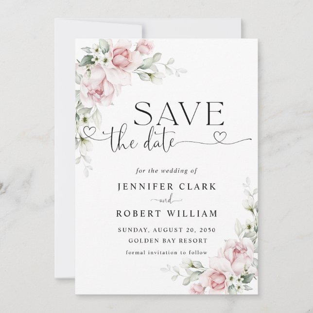 Invitación de Compromiso de Boda con Rosas Rosadas (Anverso)