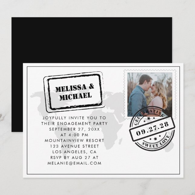 Invitación de compromiso de boda de destino de map (Anverso / Reverso)