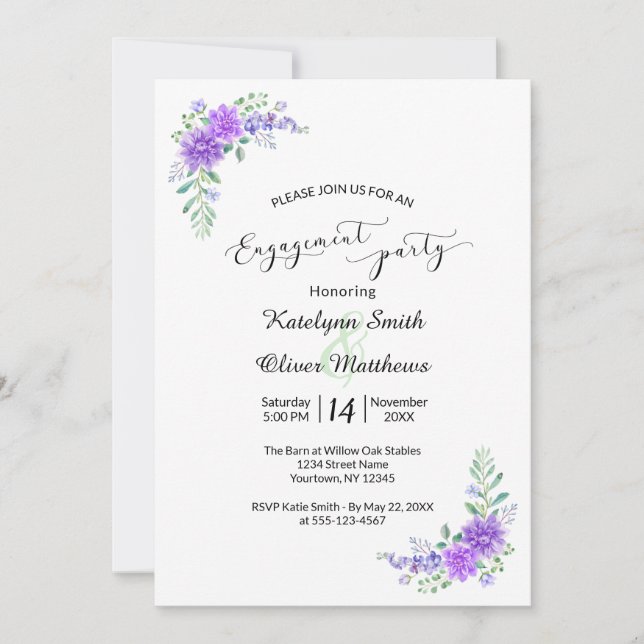 Invitación de compromiso de boda de lavanda lila (Anverso)