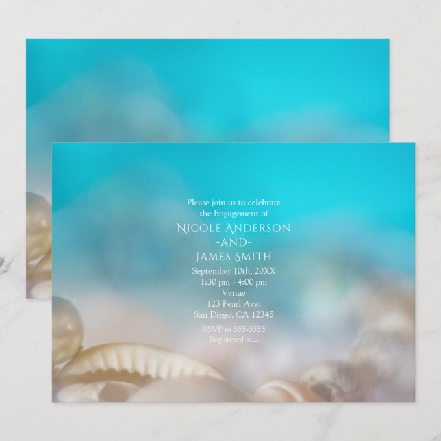 Invitación de compromiso de boda de playa con conc (Anverso / Reverso)