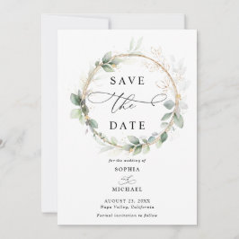 Invitación de Compromiso de Boda Verde y Dorado