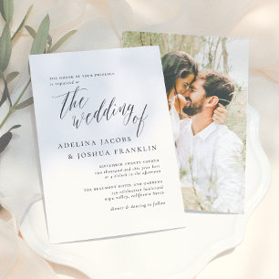 Invitación de compromiso de caligrafía en blanco y