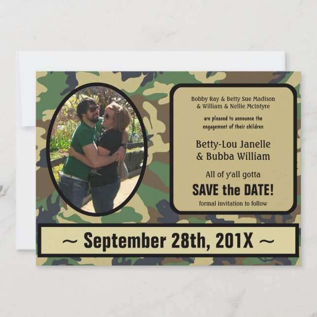 Invitación de compromiso de Camo Guardar la invita (Anverso)