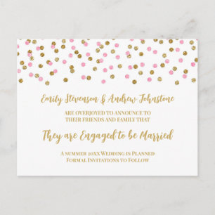 Invitación de compromiso de confeti de oro rosado
