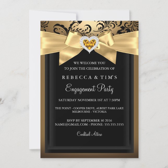 Invitación de compromiso de corazón romántico de o (Anverso)