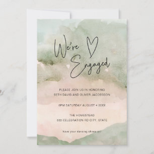 Invitación de compromiso de corazón rosa verde acu