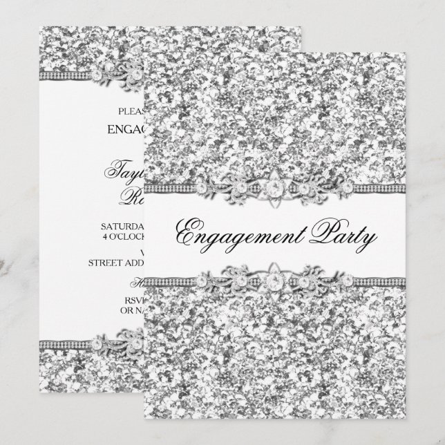 Invitación de compromiso de fiesta con brillo de p (Anverso / Reverso)