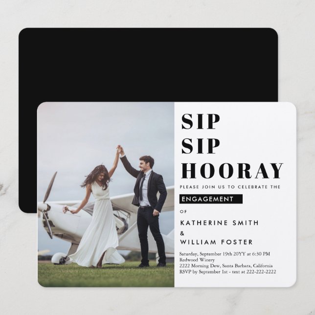 Invitación de compromiso de fiesta con foto Sip Si (Anverso / Reverso)