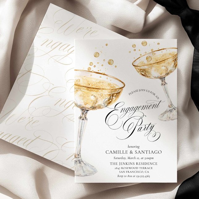 Invitación de compromiso de fiesta de champán dora (Modern Engagement Cocktail Party Invitation)