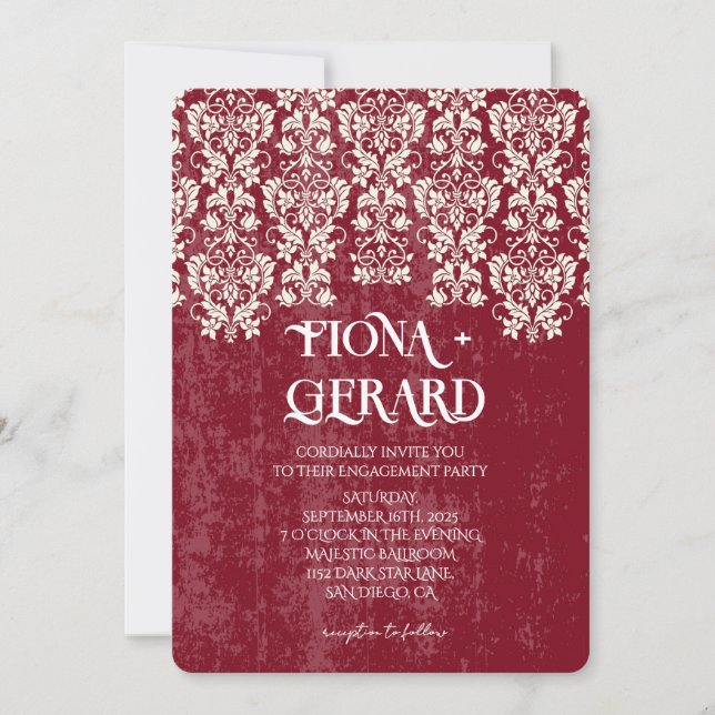 Invitación de compromiso de fiesta de encaje elega (Anverso)