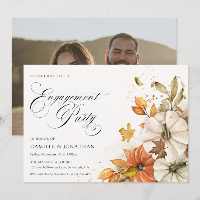 Invitación de compromiso de fiesta de otoño con ca (Anverso / Reverso)