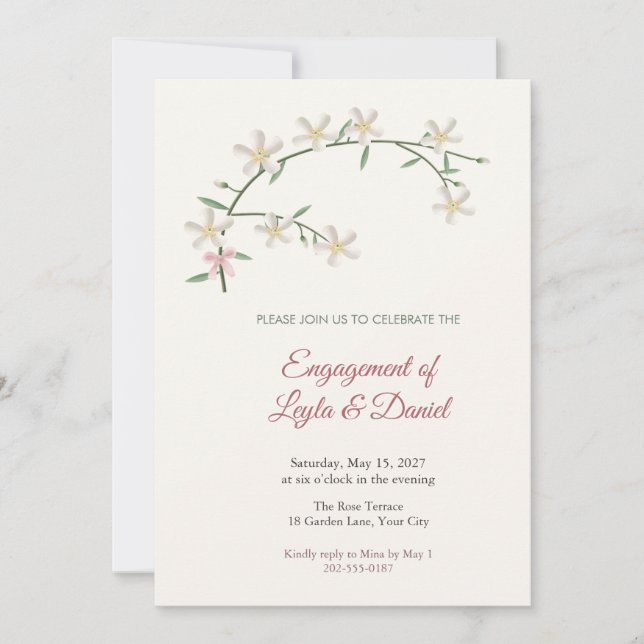 Invitación de compromiso de flor de harmal (Anverso)