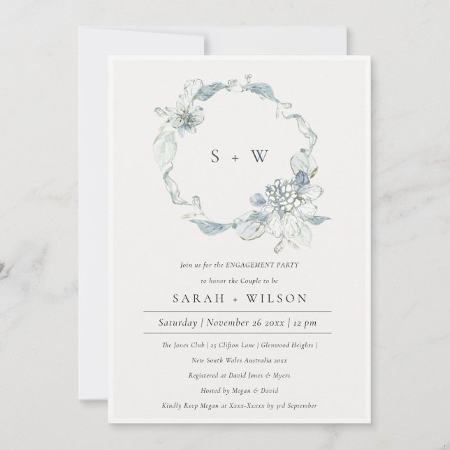 Invitación de compromiso de flor floral suave Dusk (Anverso)