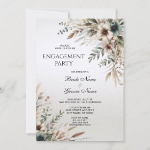 Invitación de compromiso de flor marfil-azul acuar