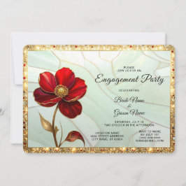 Invitación de compromiso de flor roja de vidrio em