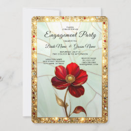 Invitación de compromiso de flor roja de vidrio em