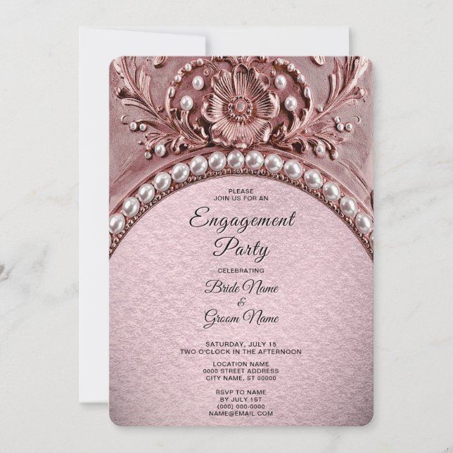Invitación de compromiso de flor rosa (Anverso)