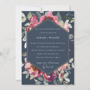 INVITACIÓN DE COMPROMISO DE FLORALES ROSAS DE NAVY