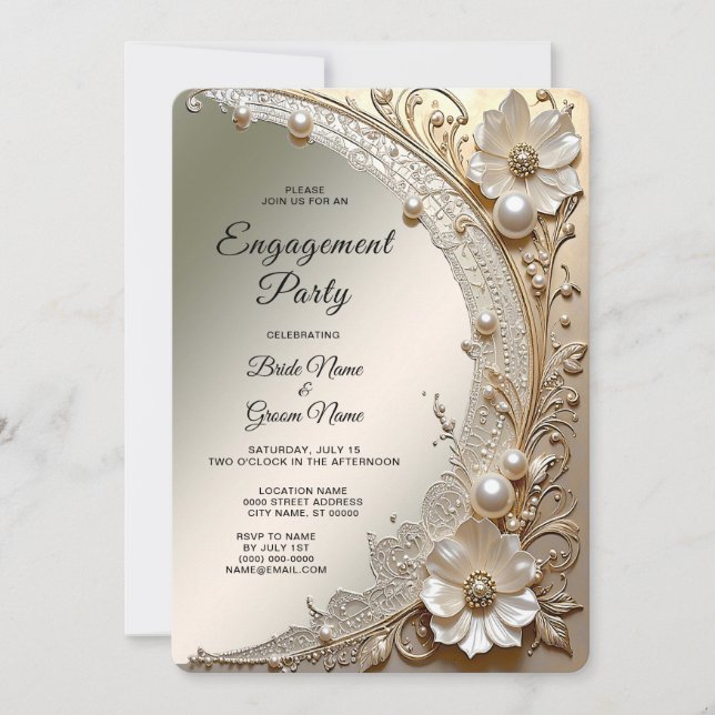 Invitación de compromiso de flores blancas moderna (Anverso)