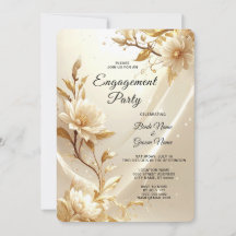 Invitación de compromiso de flores blancas y dorad