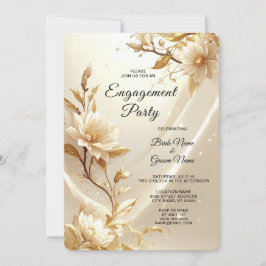 Invitación de compromiso de flores blancas y dorad