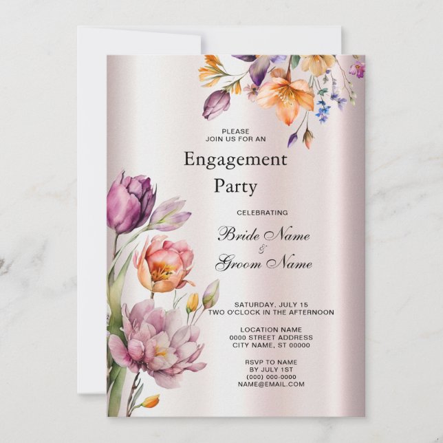 Invitación de compromiso de flores de primavera co (Anverso)