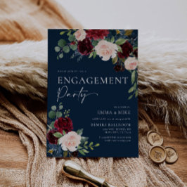 Invitación de compromiso de flores Navy Burgundy B