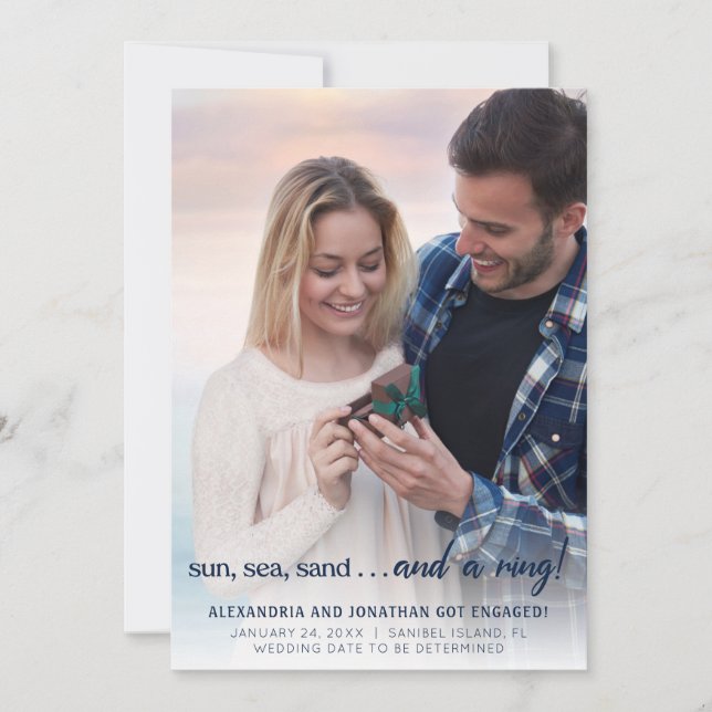 Invitación de Compromiso de Fotografías de Playa (Anverso)