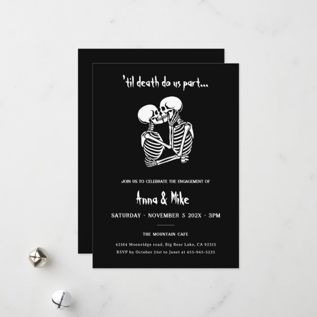 Invitación de compromiso de Halloween con esquelet (Anverso/Reverso In Situ)