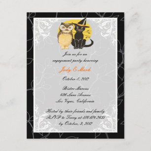 Invitación de compromiso de Halloween de gato y bú