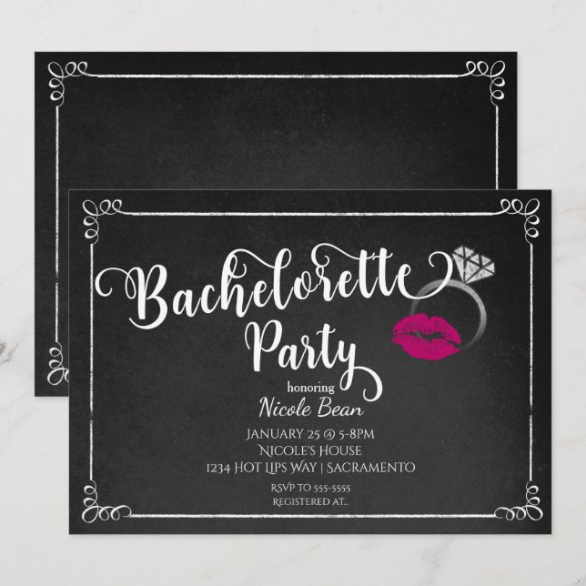 Invitación de compromiso de labios rosados para de (Anverso / Reverso)