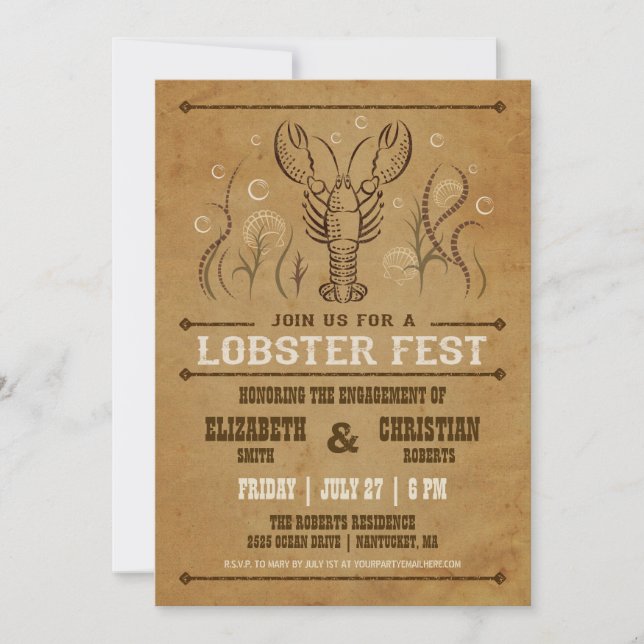 Invitación de compromiso de langosta vintage (Anverso)