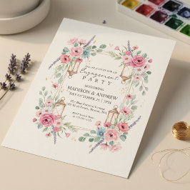 Invitación de compromiso de linterna floral románt